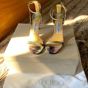 JIMMY CHOO 85mm OASIS Tie-dye Fabric Sandals ( size: 35)